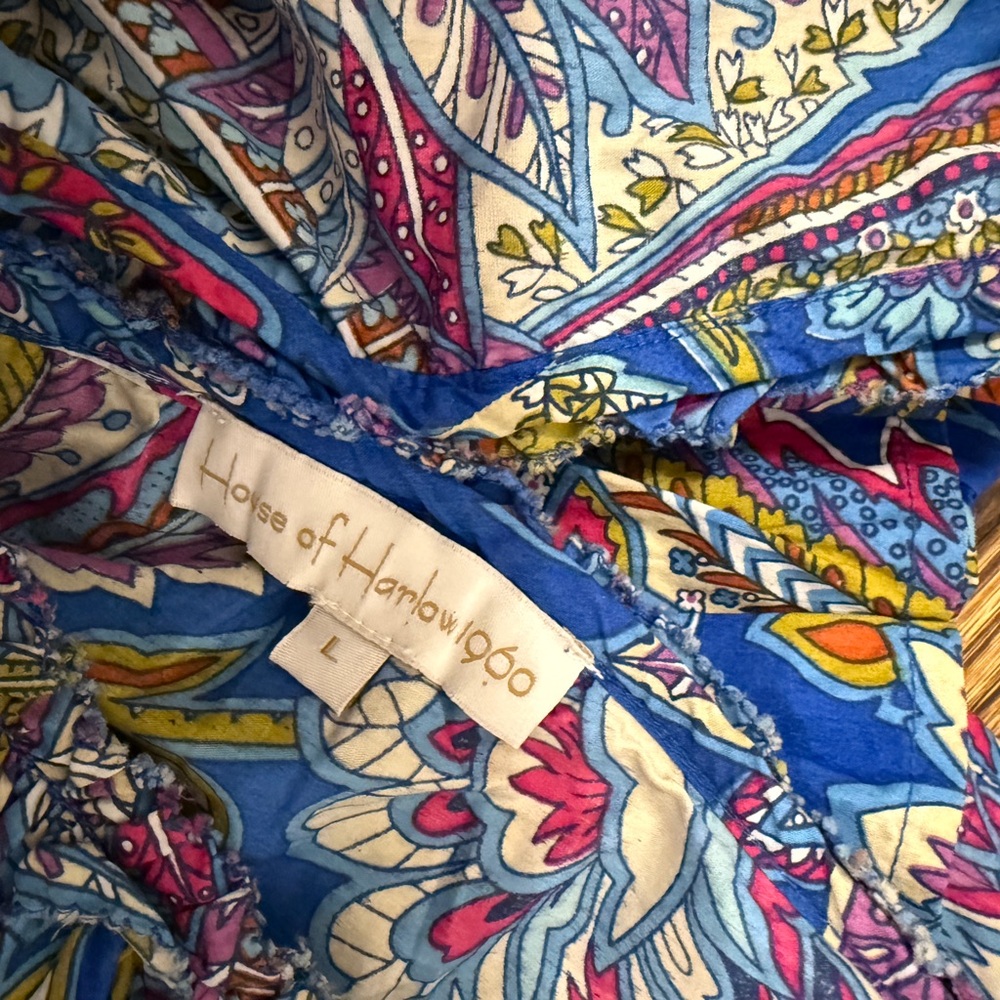 Blue Paisley V-Neck Women's Dress - Picture 5 of 6